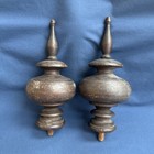 Pair Large Wood Turned Finials 9 3 4  Tall Not Including Dowel Reclaimed Salvage