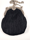 Vintage Christiana Black Silk Silver Tone Hardware Bag Purse W mirror