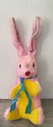Vintage 23    Pink Easter Bunny Rabbit Plush Stuffed Animal Yellow Blue Bow