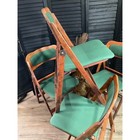 Vintage Mid Century Wood Folding Chairs Set Of 4 Green Vinyl Padded Seats Retro