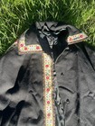 Women s Vintage Black Collared Cape  Floral Embroidered Trim  Buttons  40 Witchy