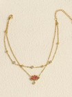 Gold Lotus Anklet With Pink Enamel   Crystals - Stainless Steel