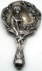 Antique Sterling Silver Art Nouveau Repousse Hand Mirror With A Lovely Lady