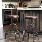 Vintage Industrial Bar Stool-rustic Swivel Barstools-round Wood Metal Base-kitch
