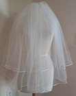 White Wedding bridal Veil   2-tier   White Satin Cording W gold Accent