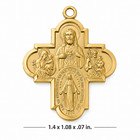 4-way Cross Pendant Gold Plated Sterling Medals Necklace W brass Chain
