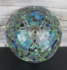 Vintage Tiffany Style Stained Glass Lamp Shade Dome Green Blue Floral Motif 12 