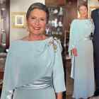 Modern Boat Neck Mother Of The Bride Dress Long Sleeve Prom Chiffon Evening Gown