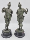 Rare Pair Of Antique Detailed Spelter Statues Of Spanish Conquistadors  15  