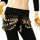 Black Belly Dance Hip Skirt Scarf Wrap Belt Hipscarf With Gold Coins Us Stock