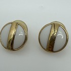 Vintage Gold Tone White Enamel Round Stud Earrings Retro Minimalist