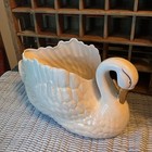 Vintage Porcelain Iridescent Swan Vase With Porcelain Flower At Neck Gilded Nose