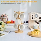 Bamboo Mug Tree Set 6 Hooks Detachable Coffee Cup Holder Stand New