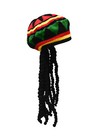 Rasta Hat With Black Dreadlocks Wig Crochet Beanie Cap Hippie Costume Accessory