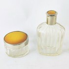 Vtg Art Deco Ribbed Glass Vanity Toothbrush Holder Powder Jar Perfume Bottle Lot
