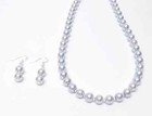 20    Light Blue Silvery Glass Pearl W clear Seed Bead Necklace earrings Set