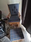 Blue Upholstered Glider Chair With Wooden Frame And Storage Ottoman