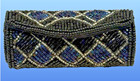 Vtg  Beaded Lipstick Case Holder W  Mirror   Snap Closure Black blue silver box