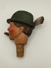 Vintage Anri Carved Wood Man Cigar Bottle Stopper Music Box Little Brown Jug