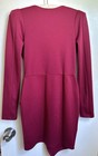 Burgundy Solid V-neck Long Sleeve Asymmetric Hem Sheath Dress  S