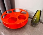 Vintage Mid Century Space Age Bottle Holder   Art Glass Vase Set 1960s 70s Decor