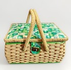 Vintage Japan Wicker Fabric Sewing Basket W  Inner Tray  Supplies Lot Included