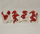 Vintage Christmas Pixie Elf Elves N O E L Letters 4 Ceramic Figurines Japan Rare