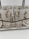 Vintage Mid Century Set Of 8 Libbey Silver Leaf Frosted Bar Glasses Carrier Mcm