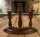 Vintage Mcm Wooden Candelabra 3 Turned Taper Candle Holders Centerpiece