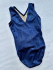 Gk Elite Gymnastics Leotard Rhinestone Bling Blue Tank Mesh Shimmer Leo Size  Cl
