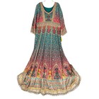 Satrangi Anarkali Mehendi Maxi Dress Ethnic Indian Embellished Gown Teal Gold Xl