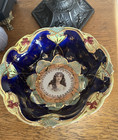 Beautiful Antique Jpf Cobalt Blue Porcelain Bowl With Female Portrait  Germany