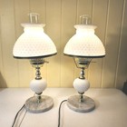 Pair Of Vintage Hobnail Milkglass Lamps With Marble Base Both Work 