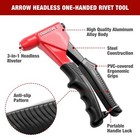 Arrow 3-in-1 Rivet Gun Manual One-handed Headless Pop Rivet Gun Kit 150pc Rivets