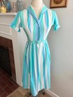 1960s Striped Cotton Shirtwaist Dress  Blue   White Vintage Day Dress
