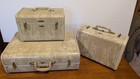 Vintage Samsonite Schwayder Bros  3 Pc Hardside Luggage Set Cream Marble Pattern