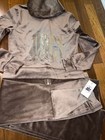 Juicy Couture Large  Tan Brown Velour Tracksuit With Gold Set -hoodie And Pants