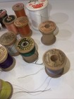 Lot Of 17 Sewing Thread On Vintage Wood Spools Partially Threaded