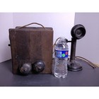Antique 1908 Kellogg Bakelite   Metal Candlestick Phone Oak Wood Bell Ringer Box