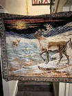 Vintage Velvet Tapestry Wall Hanging Carpet Elk Deer Wildlife Sunset