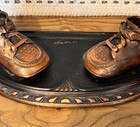 Vtg Baby Photo Frame Bronze Mounted Baby Shoes Brackets Built In Metal Base