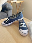 Women   s Canvas Slip-on Lace-up Flats Casual Shoes Navy Blue  Size 6