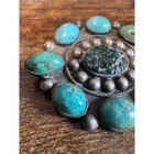 Vintage 1930s Fred Harvey Era Turquoise Cluster Brooch Southwestern Silver Pin