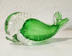 Whale Paperweight Clear   Green Bullicante Bubbles Art Glass 6  Length Sea Life