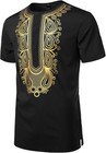 Men African Ethnic Hidden Button Short Sleeve Gold Printed Dashiki Shirts