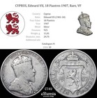 Cyprus  Edward Vii  18 Piastres 1907  Rare  Vf