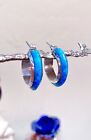 Wonderful Vintage Southwestern Sterling Silver   Turquoise Hoop Inlay Earrings