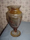 Vintage R Wurtig Bohemian Cut Glass Amber Flashed Hand Painted Vase Antique 19th