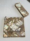 Antique Victorian Mother Of Pearl Card Case Diamond Lozenge Calling Holder Mop