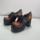 Vintage 70s  Eldita s Italy Leather Chunky Platform Shoes Retro Disco Era 4 5